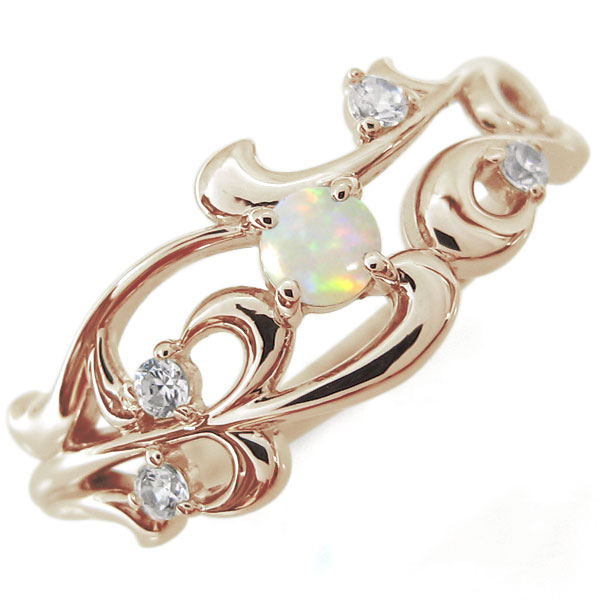 オパール アラベスクリング 唐草 指輪 10金 リング