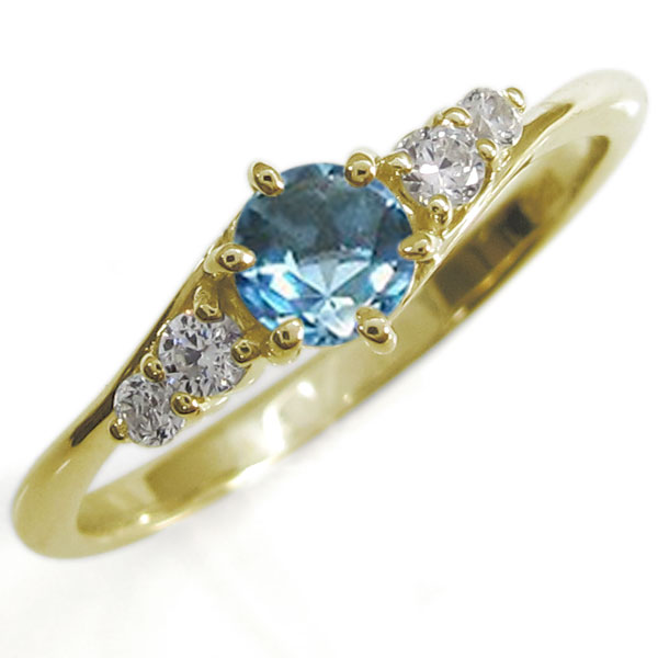 ブルートパーズ 婚約指輪 シンプルリング 上品 18金 リング