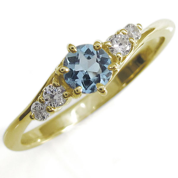 アクアマリン婚約指輪 シンプルリング 上品 18金 リング