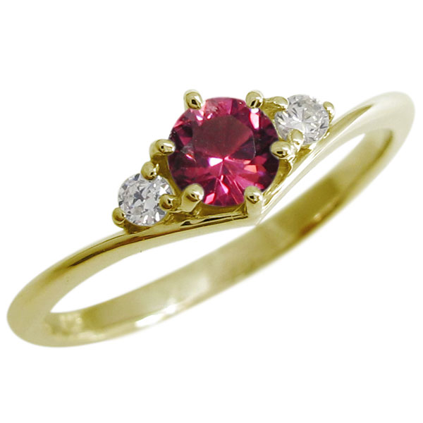 ルビー Vライン エンゲージリング エレガント 一粒 10金 婚約指輪