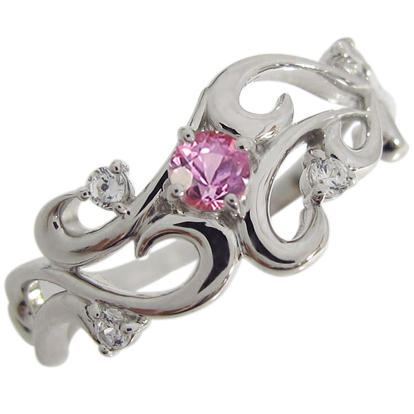 プラチナ・ピンクサファイアリング・唐草・指輪・アラベスクリング