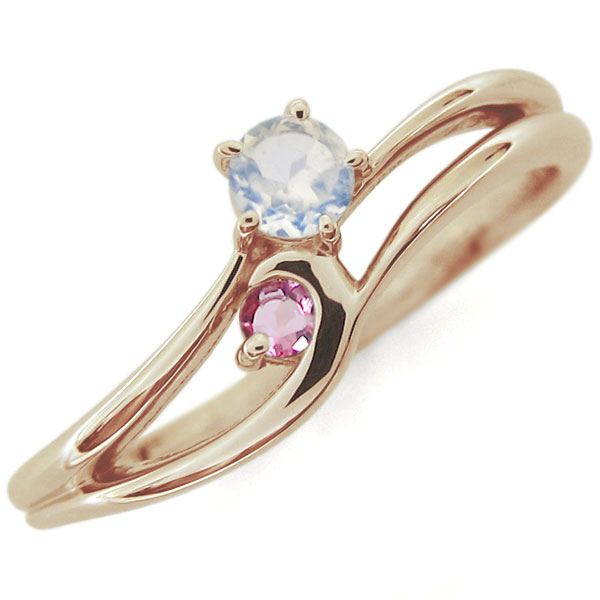 6月誕生石ロイヤルブルームーンストーンを使用した18金製のシンプルデザインリング(指輪)です。 好きな色、恋人や家族、友人など大切な人の誕生石を組み合わせて、あなただけの特別なLove story jewelryを… ※【18金カラー3色の...