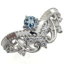 プラチナ 王冠 指輪 ピンキーリング 唐草 アクアマリンサンタマリア ピンキーリング