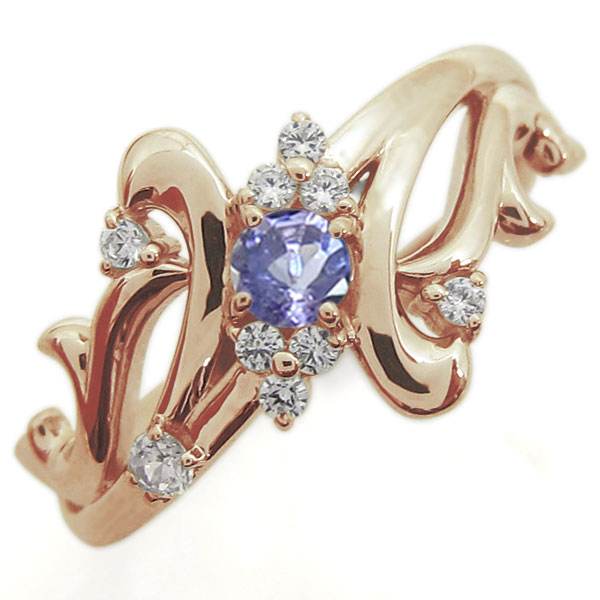 タンザナイトリング 結婚記念日 唐草 婚約指輪 トライバルリング 10金