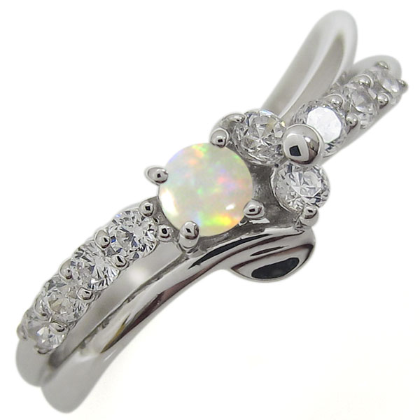 プラチナリング 結婚10周年 オパール 婚約指輪 V字 メモリアルリング