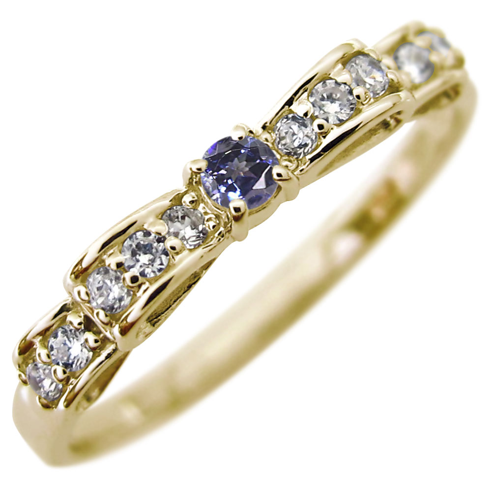 ベニトアイト 指輪 リボン 18k K18 レディース リング 18金 りぼん 希少石 誕生日プレゼント 女性 彼女 大人 普段使い かわいい ピンキーリング 人気 ホワイトデー