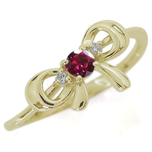 ルビー リボンリング 蝶結び K18 大人可愛い 指輪 りぼん(4)