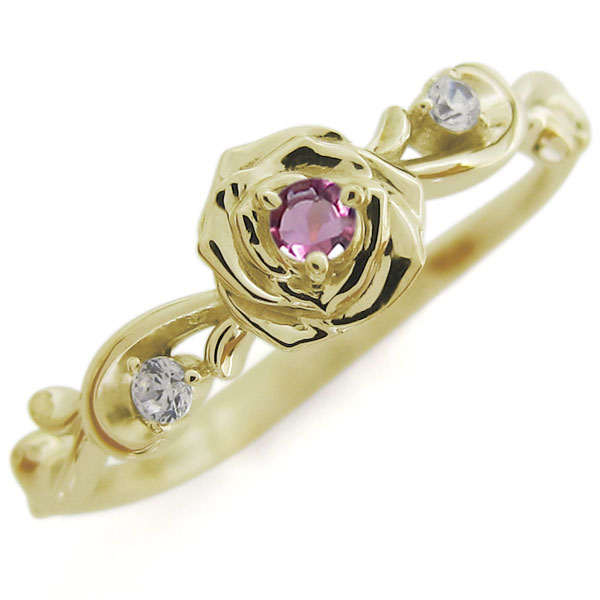 18金 リング ピンクトルマリン レディース 18k ローズ フラワー バラの指輪 アラベスク おしゃれ 女性用 指輪 k18