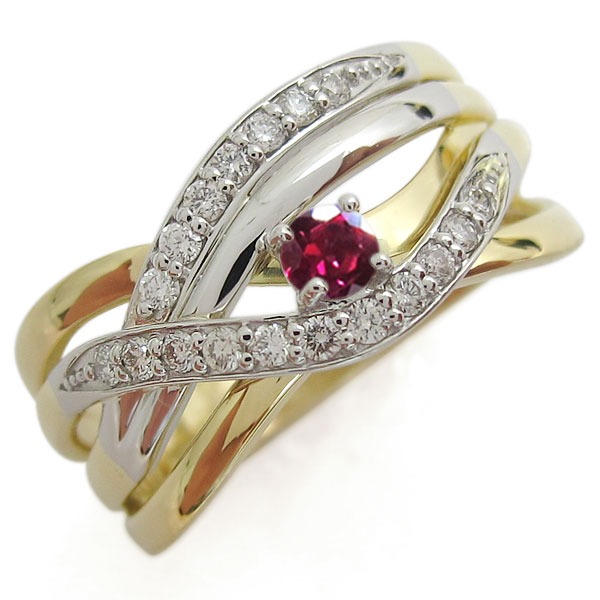 ラインリングルビー指輪K18プラチ...