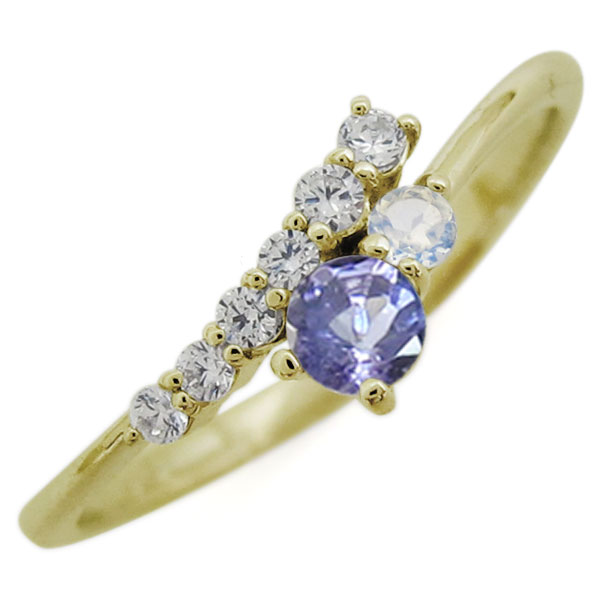 K18 シンプル エンゲージリング タンザナイト エレガント 婚約指輪