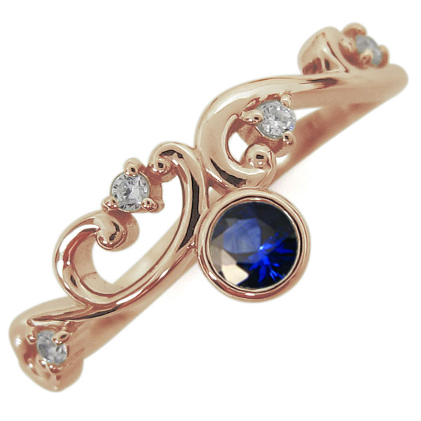 9月誕生石 サファイア 唐草リング レディース 婚約指輪 K18 プレゼント 母の日 2024