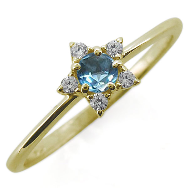 ブルートパーズ エンゲージリング 星モチーフ スター 婚約指輪 10金