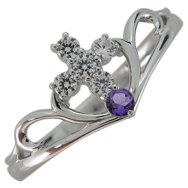 指輪 レディース おしゃれ V字リング アメジスト クロス ティアラ シルバー プレゼント 母の日 2024