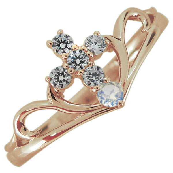 指輪 クロス ロイヤルブルームーンストーン レディースリング V字リング 10金 プレゼント 母の日 2024