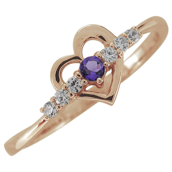 ハート 指輪 リング 2月誕生石 アメジスト レディース 10金 母の日 2024