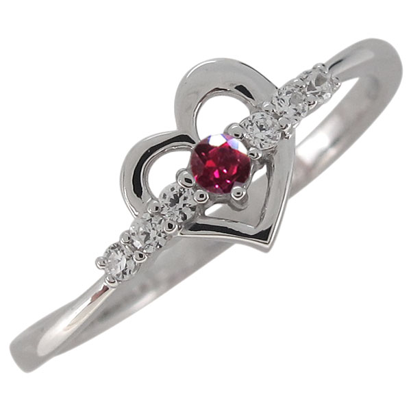 指輪 ハート ルビー 7月誕生石 プラチナ レディース オープンハート 母の日 2024