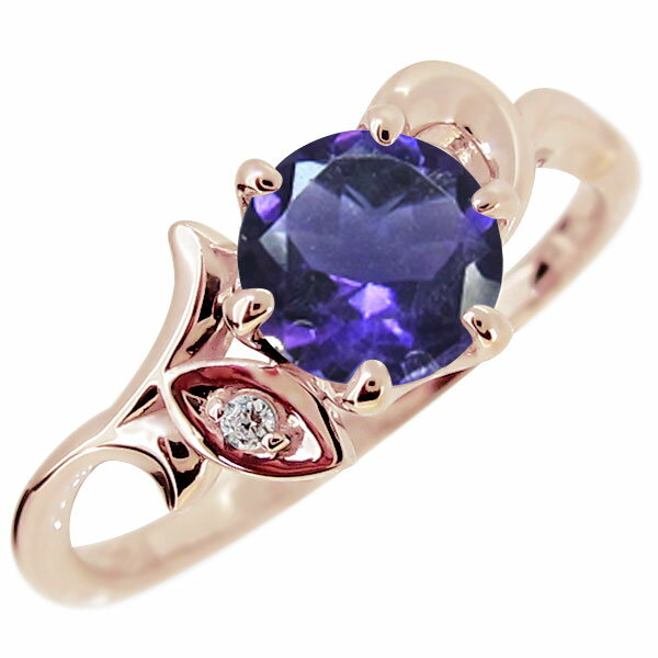 指輪 レディース おしゃれ リング 大粒 アメジスト 10金 10k 誕生石 2月