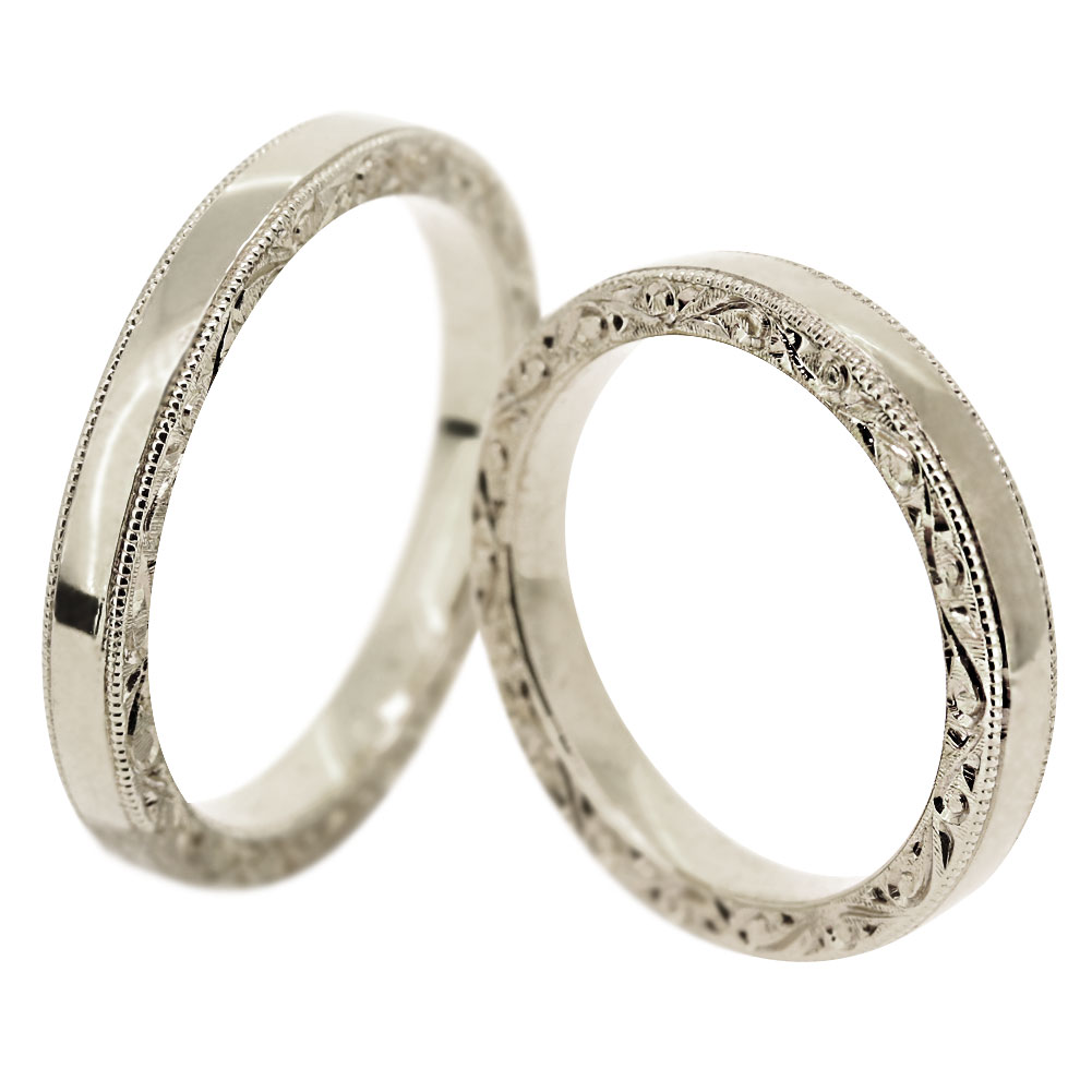 マリッジリング 結婚指輪 シルバー925 ペアリング カップル 2個セット レディース メンズ 指輪 シンプル 平打ちリング 唐草 アラベスク 側面 彫り SV...