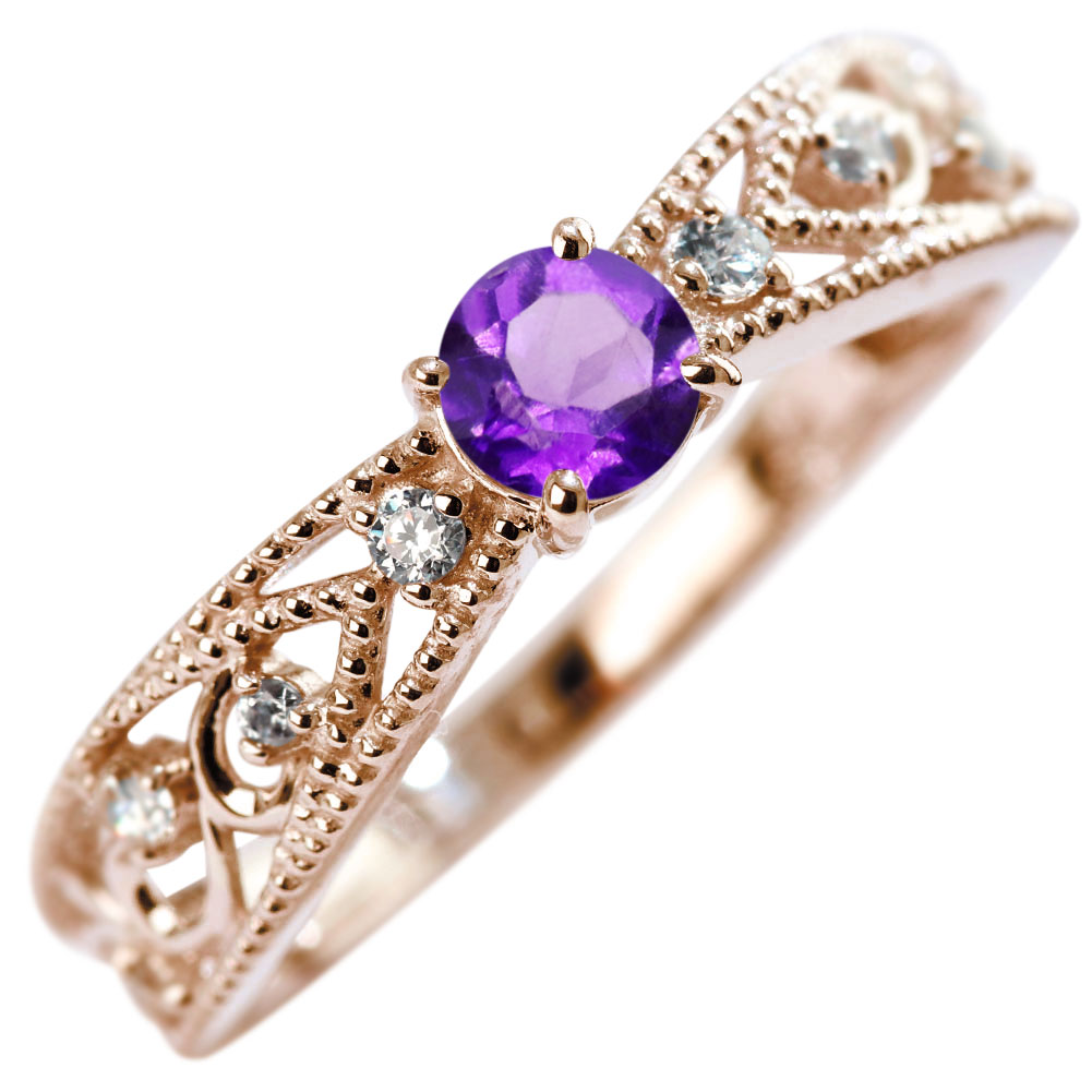 2月誕生石アメジストを使用した18金製の、アラベスク(唐草)モチーフリング(指輪)です。 アラベスク(唐草)の透かしが上品で、美しく魅力的な指先を演出します。 ※【18金カラー3色の中から】お選び頂けます。 ※対応サイズ【6号から16号】 ...