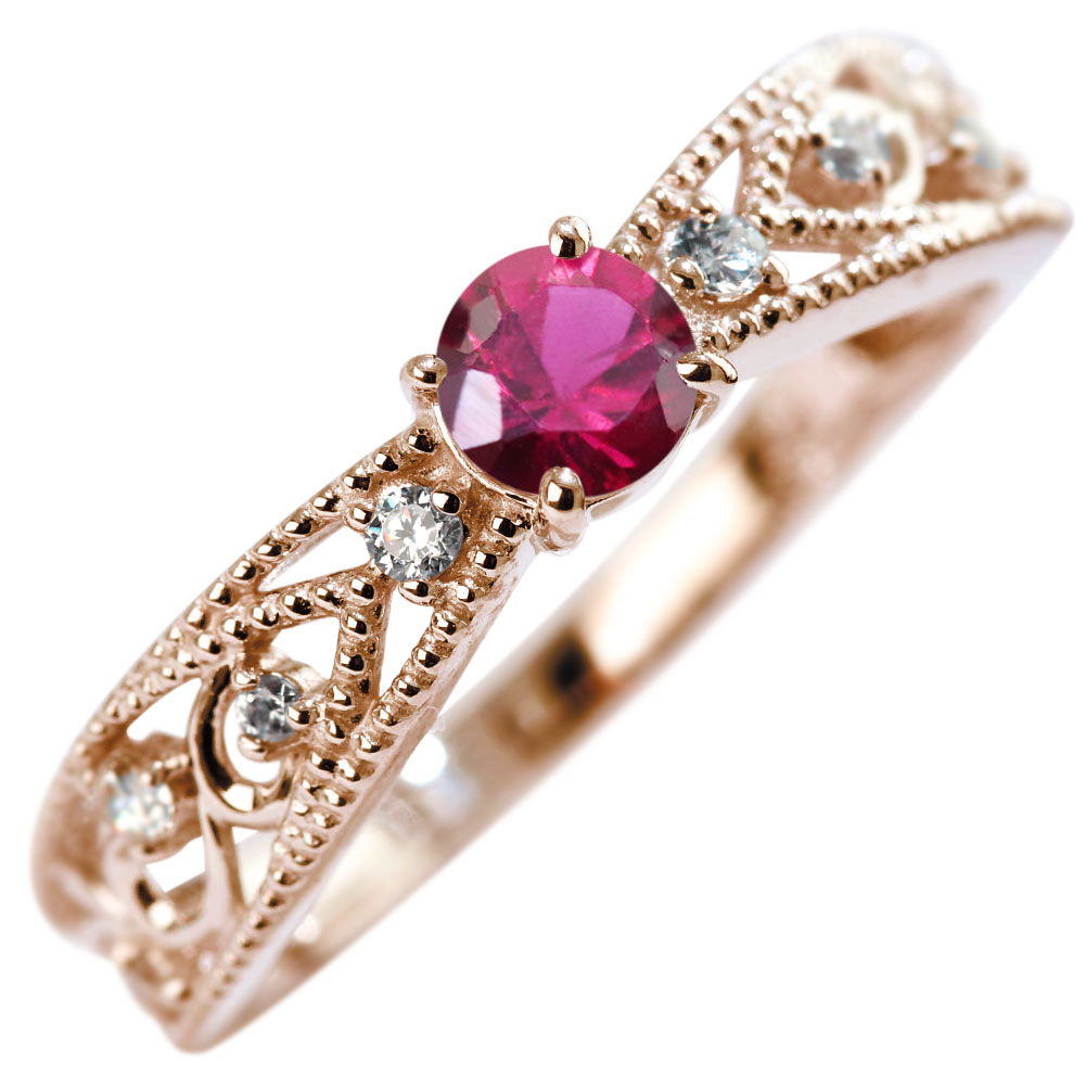 Ruby - アラベスクリング レディース 18金 7月誕生石ルビー 指輪 唐草 18k アラベスク 大人 女性 エレガント 天然石 誕生石 バースデー プレゼント