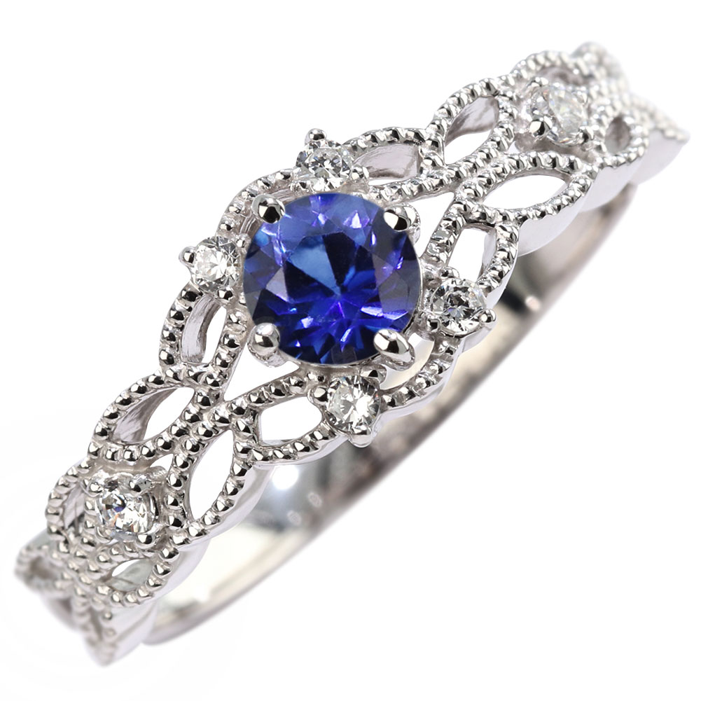 レディース サファイア リング 指輪 プラチナ 9月 誕生石 女性 葉っぱ 蝶 レース 透かし ミル打ち Pt900 天然石 フラワー 華やか おしゃれ 自分用 記念 ご褒美