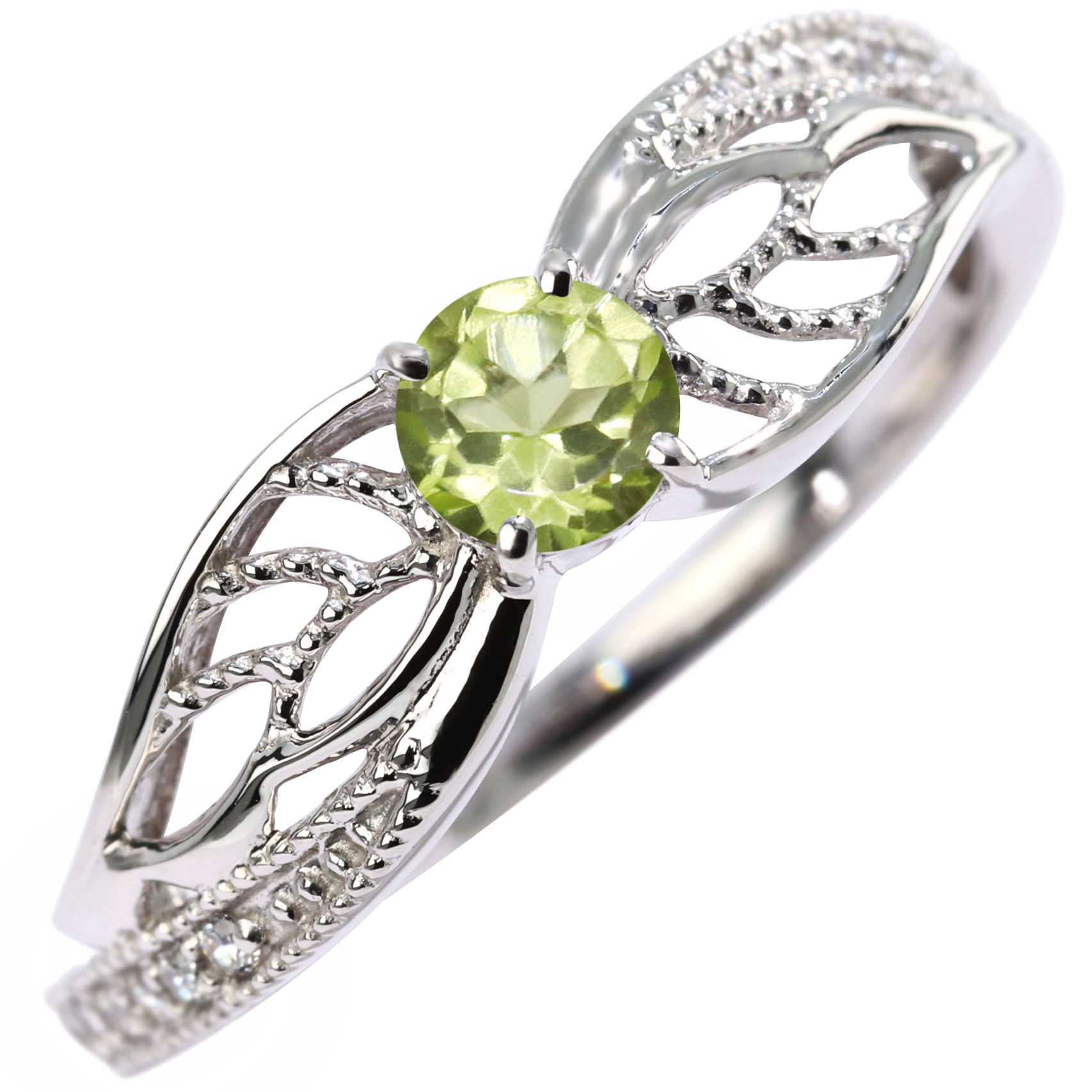 Peridot - シルバー リング レディース ペリドット シルバー925 誕生石 羽 SV925 天使 妖精 華やか フェアリー 8月 ミル打ち プレゼント 人気 ジュエリー エレガント