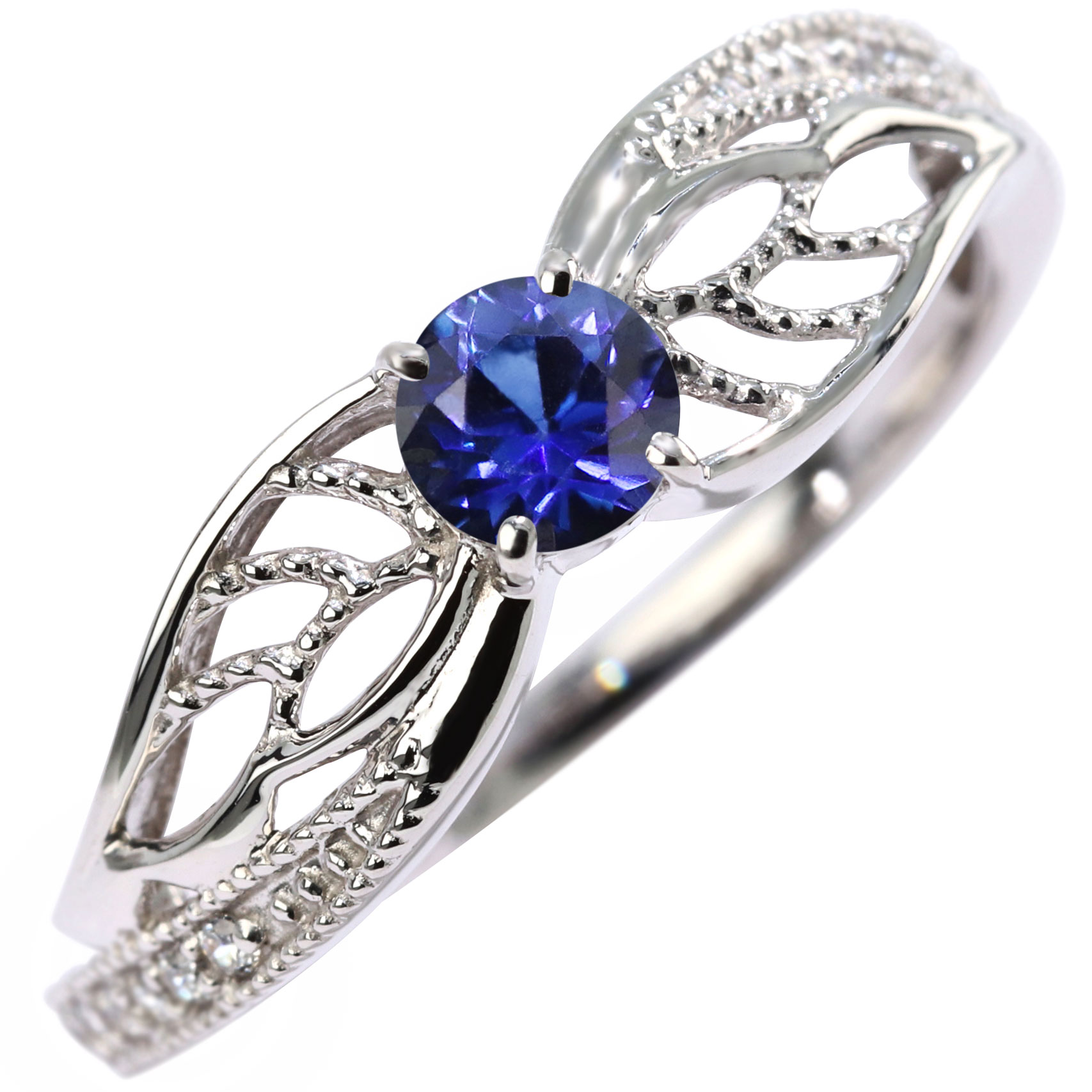 指輪 プラチナ レディース サファイア リング フェアリーモチーフ pt900 9月 妖精 おしゃれ 天然石 誕生石 羽 かわいい プラチナリング ミル打ち 華やか 女性用