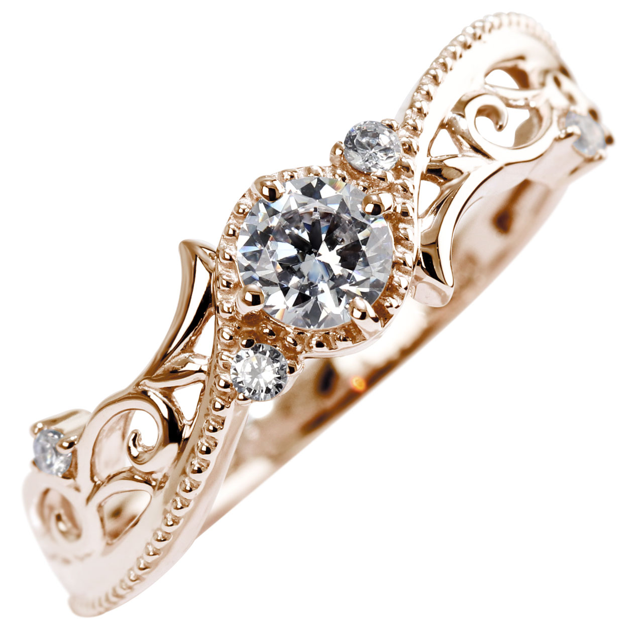婚約指輪 10金 ダイヤモンドリング 0.25ct アラベスク 唐草 ミル打ち 結婚 彼女 キラキラ 綺麗 ブライダル プロポーズ S字 ウェーブ 透かし