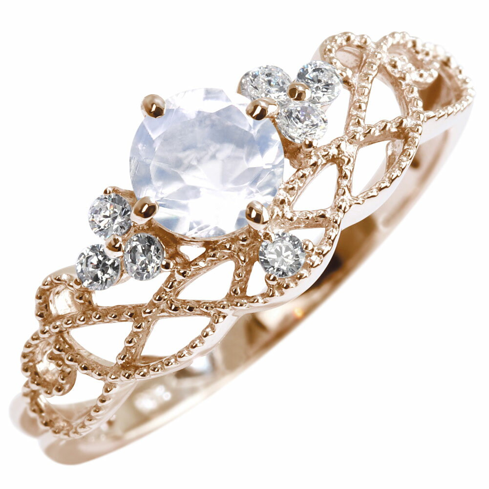 ブルームーンストーン リング 6月誕生石 指輪 レディース 10金 10k ティアラ レース ミル ライン おすすめ かわいい 人気 おしゃれ アクセサリー ミル打ち 王冠 女性