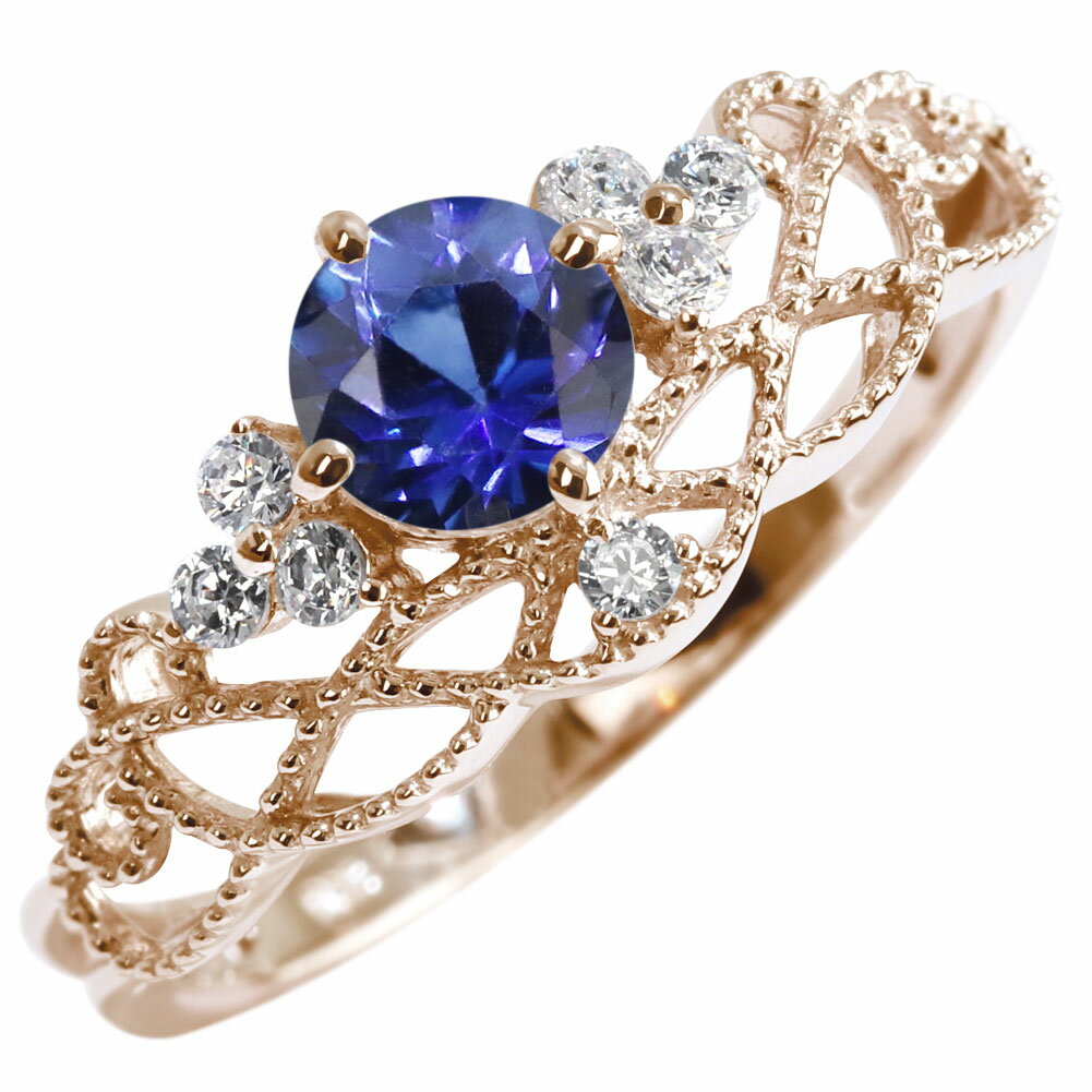 Sapphire - サファイア リング 9月誕生石 指輪 レディース 10金 10k ティアラ レース ミル ライン おすすめ かわいい 人気 おしゃれ アクセサリー ミル打ち 王冠 女性