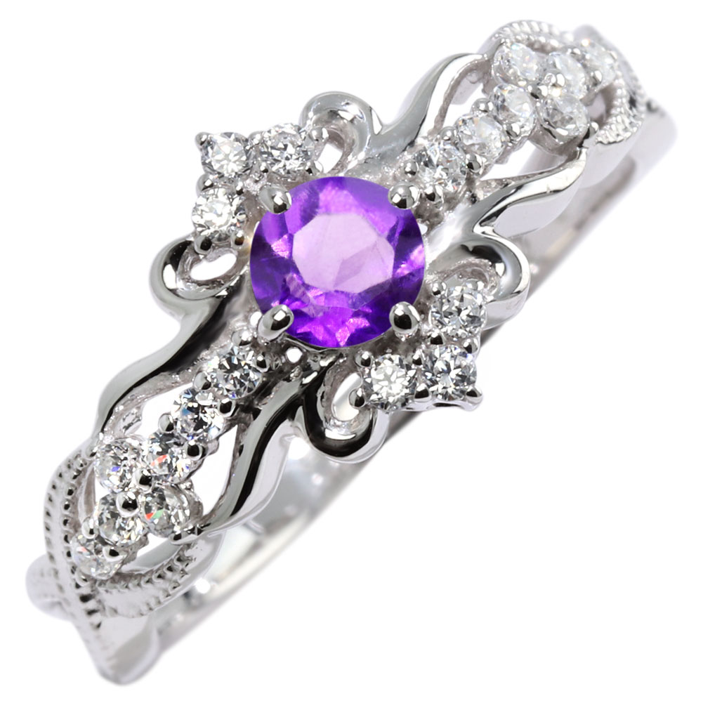 Amethyst - リング アメジスト プラチナ 指輪 レディース pt900 誕生石 クロス ミル フェミニン 2月 ゴージャス サプライズ 結婚 おすすめ 綺麗 エレガント 上品 クラシック 大人かわいい おしゃれ
