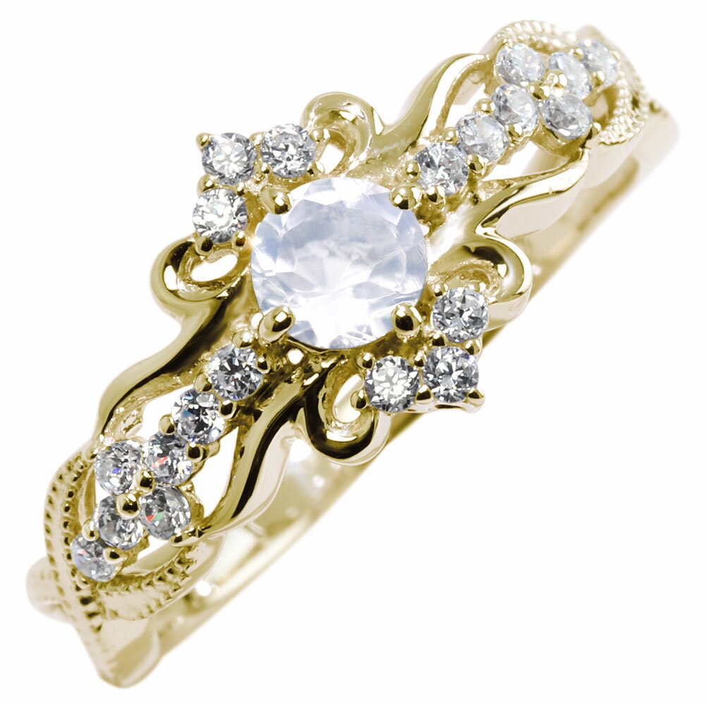 6月誕生石 10金 指輪 ブルームーンストーン レディース 10K リング クロス 十字架 プリンセス ティアラ ミル 姫系リング 6月 誕生日 記念日 おすすめ ジュエリー 上品 綺麗 人気