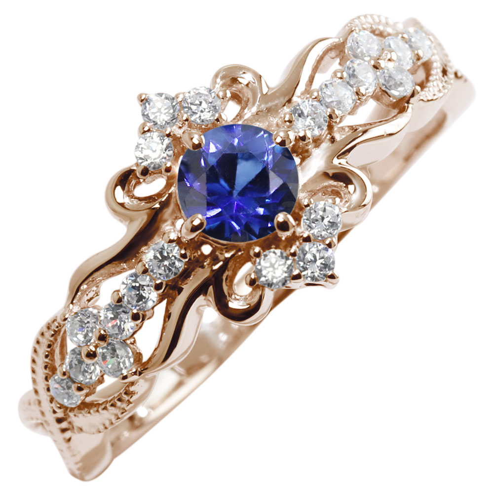 Sapphire - サファイア 指輪 18金レディース リング 9月誕生石 18K クロス 十字架 プリンセス 十字架指輪 4mm ゴールド フェミニン 綺麗 上品 大人 女性 ミル打ち 大人かわいい 工房直販 アクセサリー