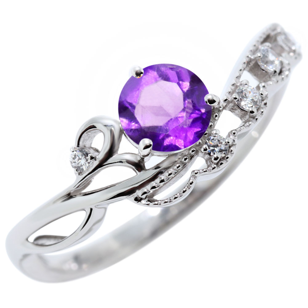 2月誕生石 指輪 プラチナ リング アメジスト レディース pt900 アメジストリング 白鳥 スワン アラベスク 唐草 ライン platinum アクセサリー 2月 つけっぱなし シンプル エレガント ホワイトデー