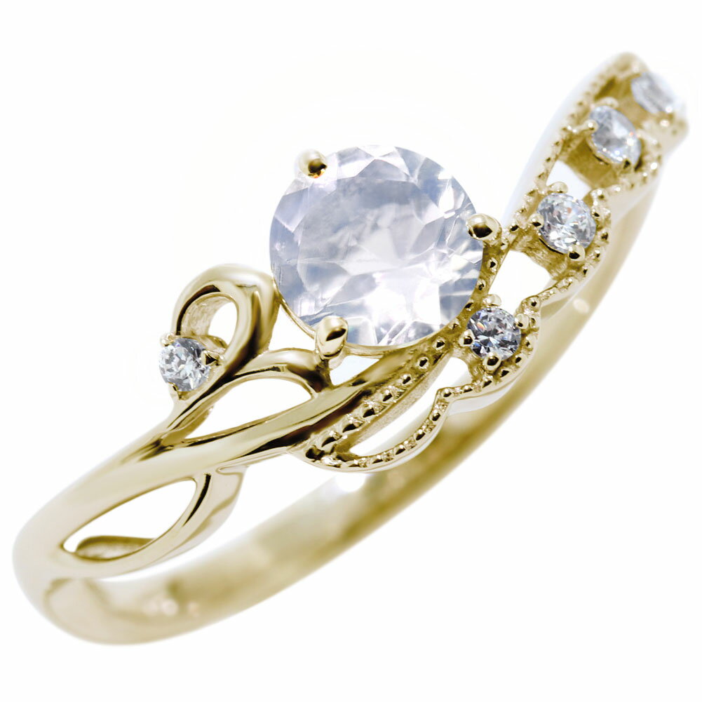 ブルームーンストーン 指輪 10金 レディース リング 10K 6月誕生石 K10 アラベスク 唐草 ウェーブ 羽 白鳥 スワン ギフト 人気 記念日 誕生日 母の日 プレゼント 人気 かわいい 綺麗