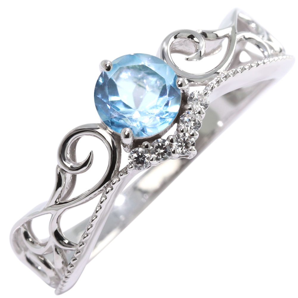 11月誕生石 指輪 シルバー リング ブルートパーズ SV925 レディース ティアラ 透かし 模様 ミル V字 アラベスク 唐草 11月 ホワイトデー クリスマスプレゼント ご褒美 高見え 普段使い 母の日 還暦祝