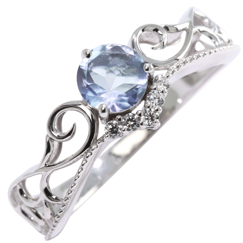 3月誕生石 指輪 シルバー リング アクアマリンSV925 レディース ティアラ 透かし 模様 ミル V字 アラベスク 唐草 3月 ホワイトデー クリスマスプレゼント ご褒美 高見え 普段使い 母の日 還暦祝