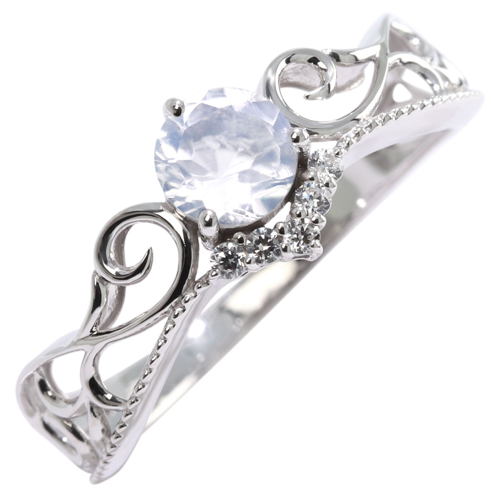 6月誕生石 指輪 シルバー リング ブルームーンストーン SV925 レディース ティアラ 透かし 模様 ミル V字 アラベスク 唐草 6月 ホワイトデー クリスマスプレゼント ご褒美 高見え 普段使い 母の日 還暦祝