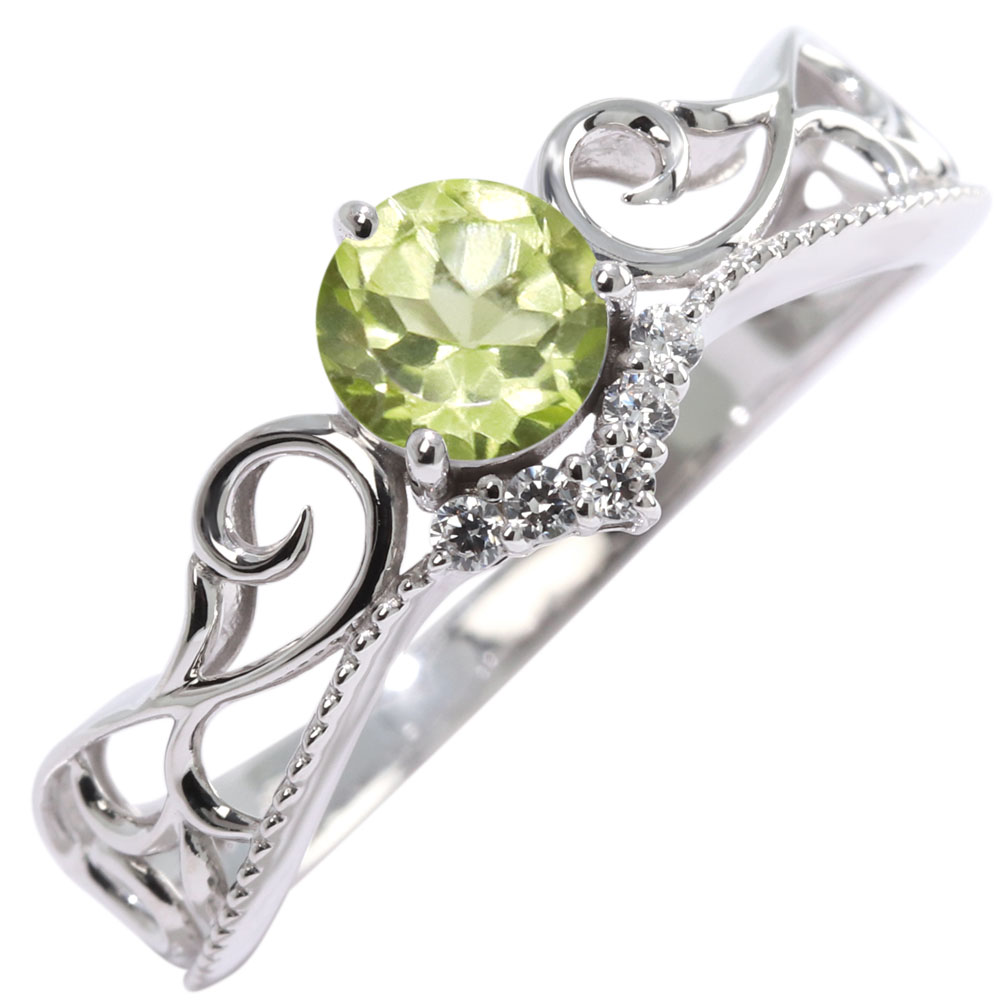 8月誕生石 指輪 シルバー リング ペリドット SV925 レディース ティアラ 透かし 模様 ミル V字 アラベスク 唐草 8月 ホワイトデー クリスマスプレゼント ご褒美 高見え 普段使い 母の日 還暦祝