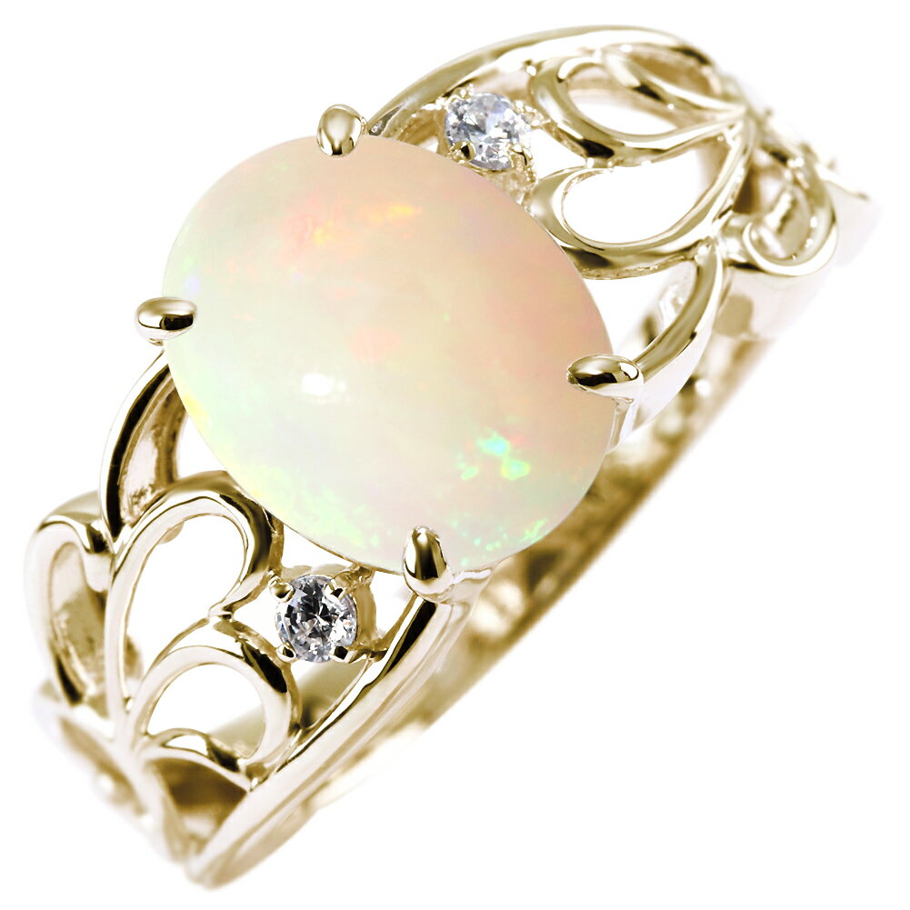 オパール リング 指輪 18金 レディース 10月誕生石 オパールリング ゴールドリング 18K 誕生石リング 羽 妖精 姫系 母の日プレゼント 妻 還暦 お祝い エレガント 人気 綺麗