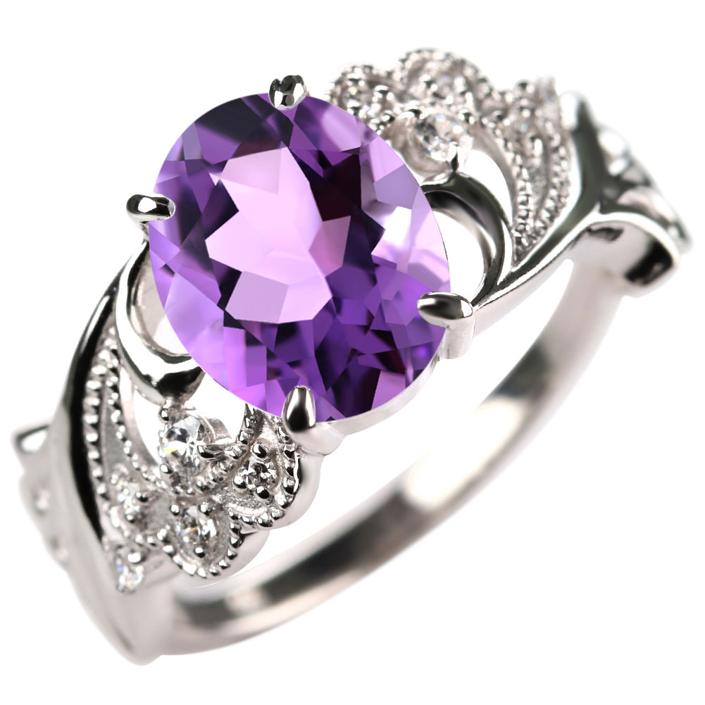 Amethyst - 指輪 シルバー アメジスト リング 2月誕生石 レディース SV925 シルバーリング アメジストリング パーティー フェアリー 結婚記念日 プレゼント 大粒ストーンリング アンティークリング 豪華 デザインリング
