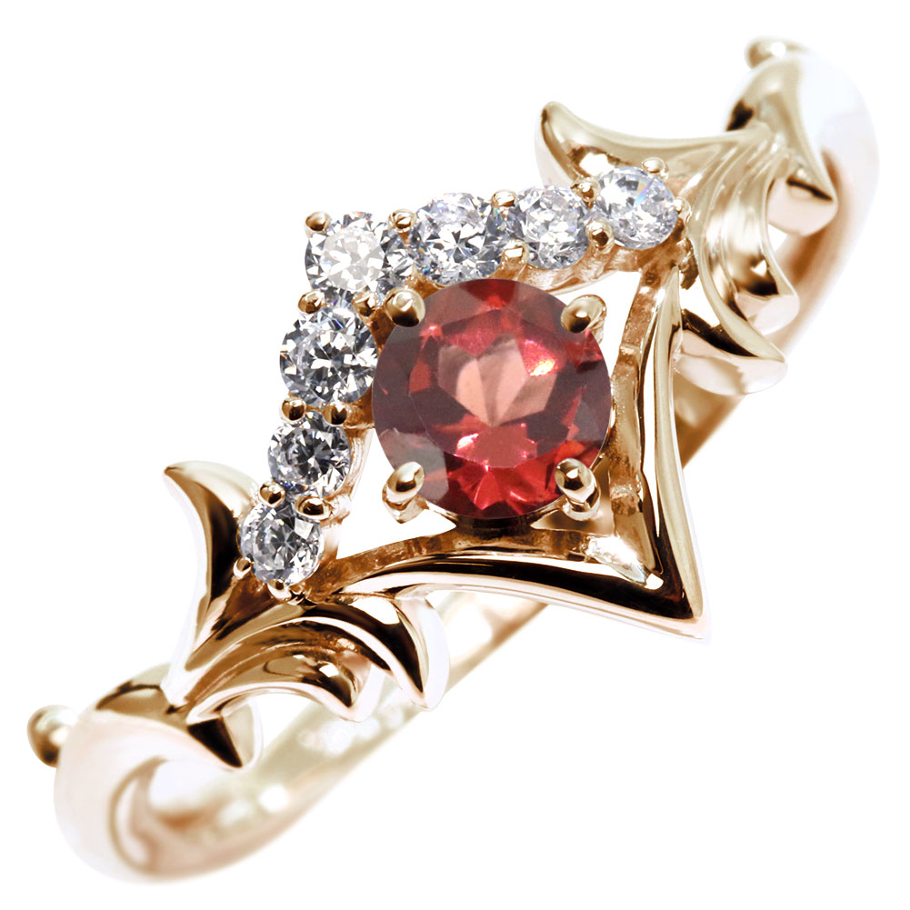 Garnet - 18金 指輪 リング ガーネット 18k レディース 誕生石 1月 ティアラモチーフ 天然石 ピンクゴールド 女性 大人 上品 高級 華やか ギフト