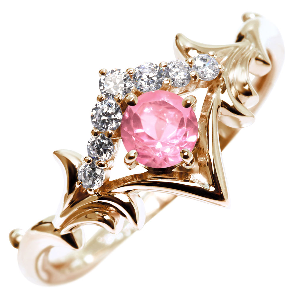 Tourmaline - 18金 指輪 リング ピンクトルマリン 18k レディース 誕生石 10月 ティアラモチーフ 天然石 ピンクゴールド 女性 大人 上品 高級 華やか ギフト