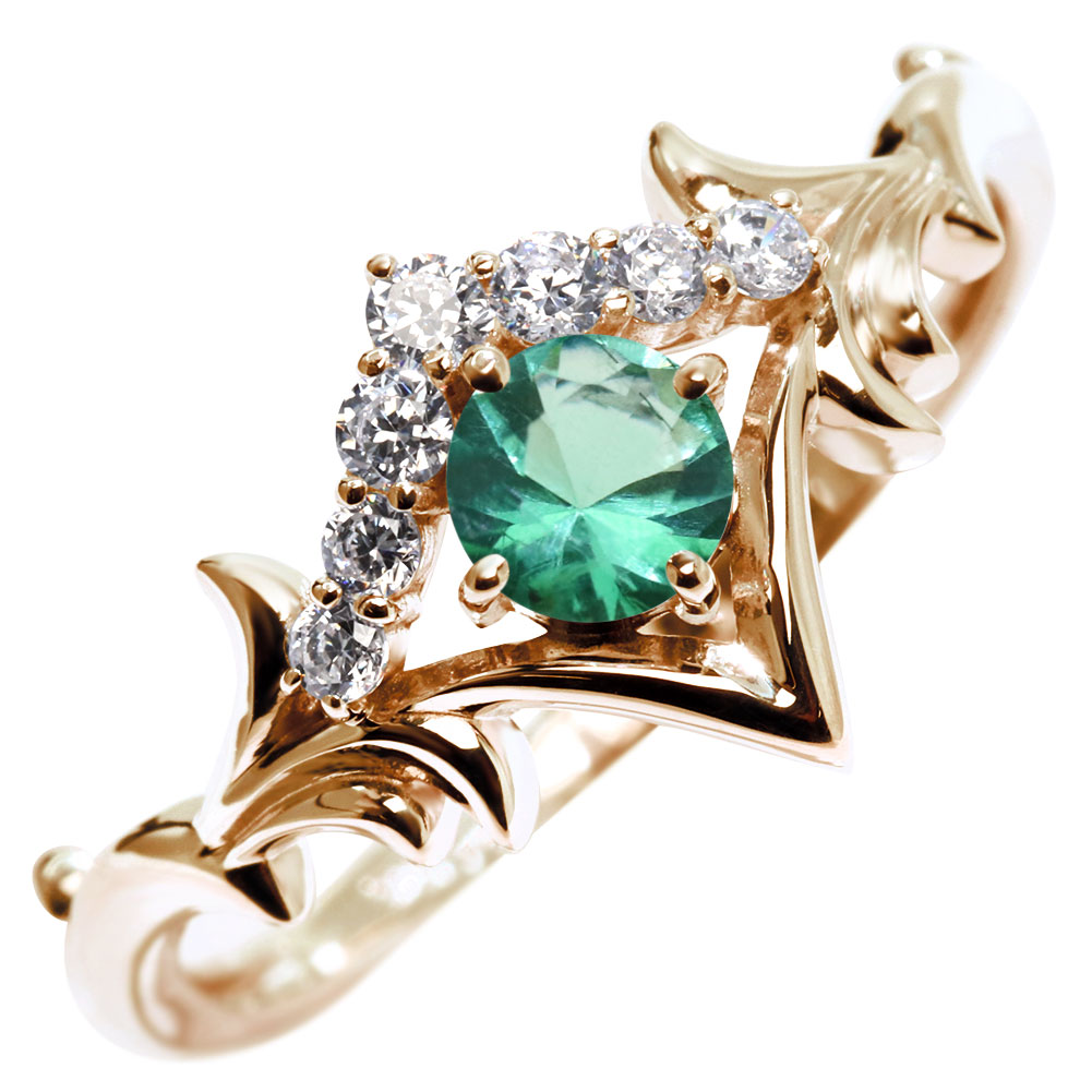 Emerald - 18金 指輪 リング エメラルド 18k レディース 誕生石 5月 ティアラモチーフ 天然石 ピンクゴールド 女性 大人 上品 高級 華やか ギフト