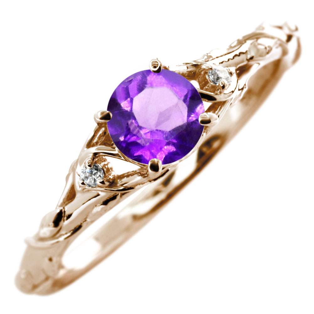Amethyst - リング 18金 アメジスト 指輪 ゴールド アメジスリング レディース 2月誕生石 18K ツタ 18金指輪 誕生石リング ゴールドリング 葉っぱ ボタニカル ジュエリー クリスマス お祝い 工房直販 日本製 大人可愛い