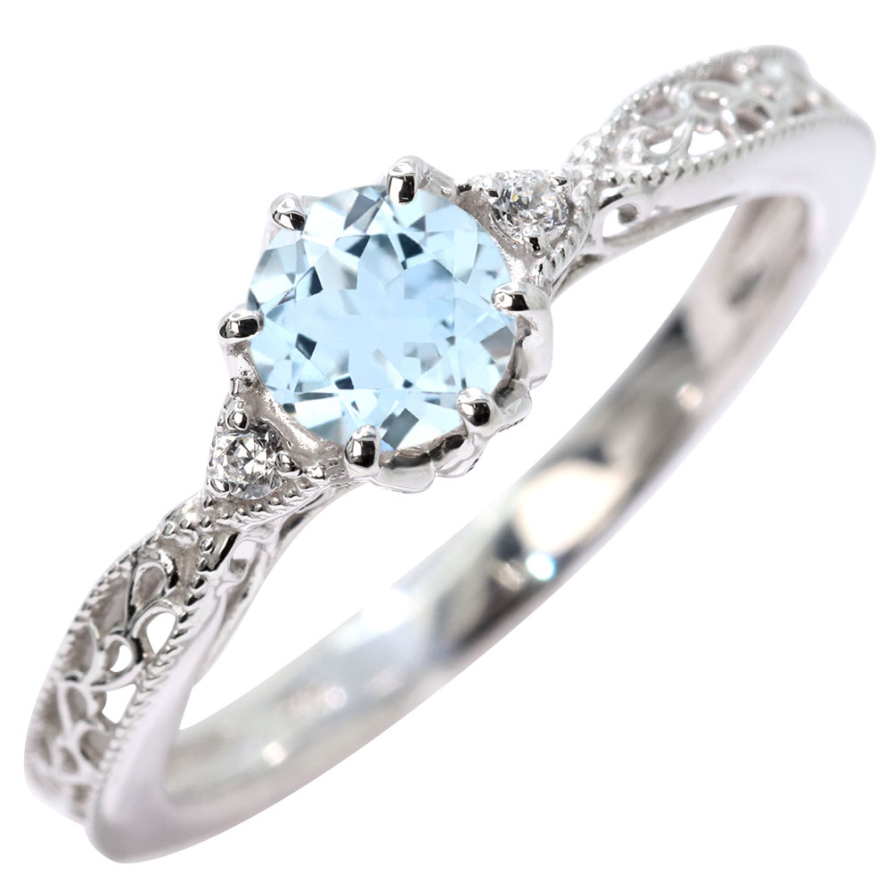 楽天PLEJOUR 誕生石ジュエリー専門店シルバー 指輪 アクアマリン レディース リング 3月 誕生石 大粒 唐草 透かし 綺麗 キラキラ かわいい アンティーク ミル打ち 大人 女性 おすすめ 記念日 誕生日 工房直販 ファッションリング