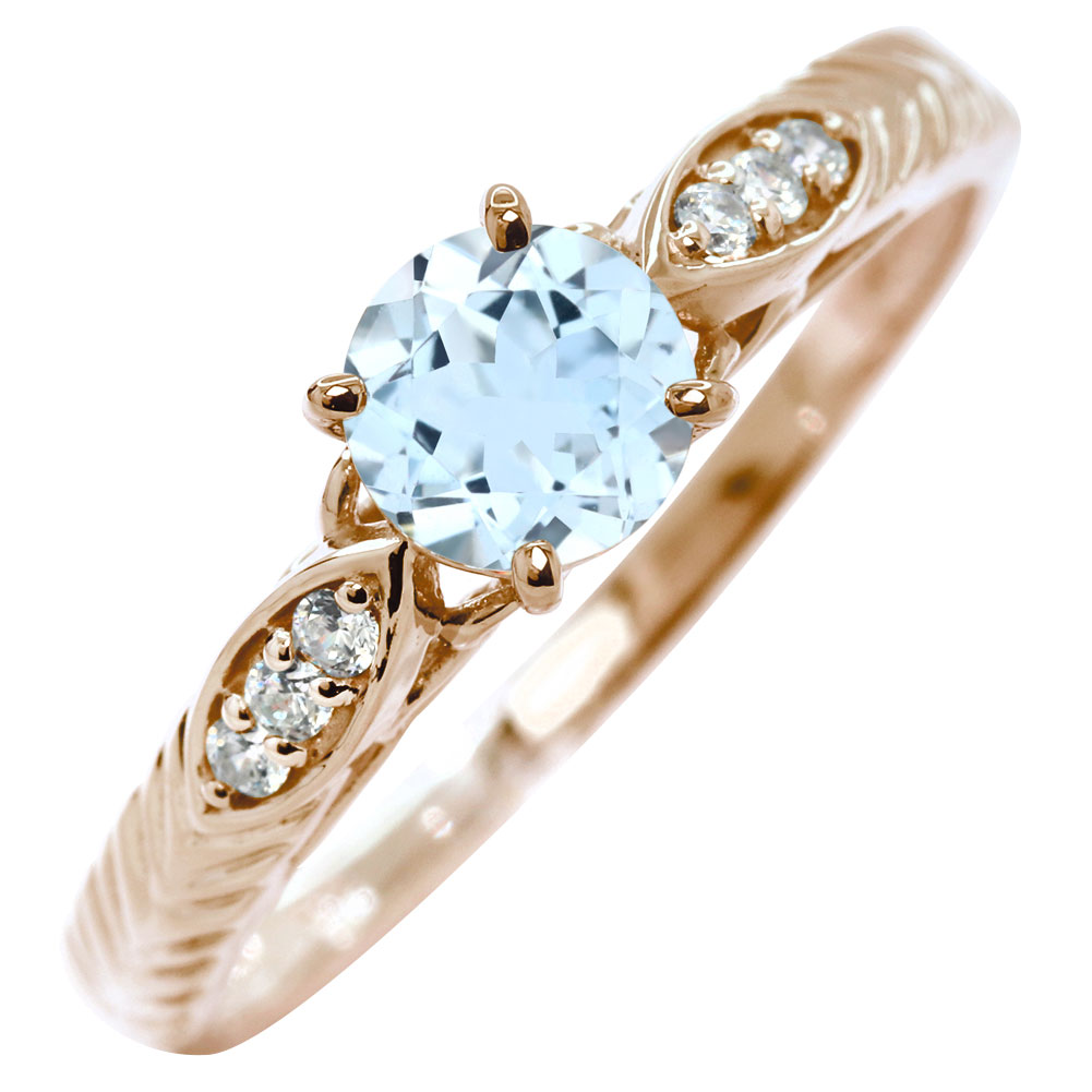 Aquamarine - レディース アクアマリン リング K18 ゴールド 大粒 誕生石 3月 透かし 唐草 リーフ風 ジュエリー アンティーク 高級感 記念日 誕生日 ギフト プレゼント
