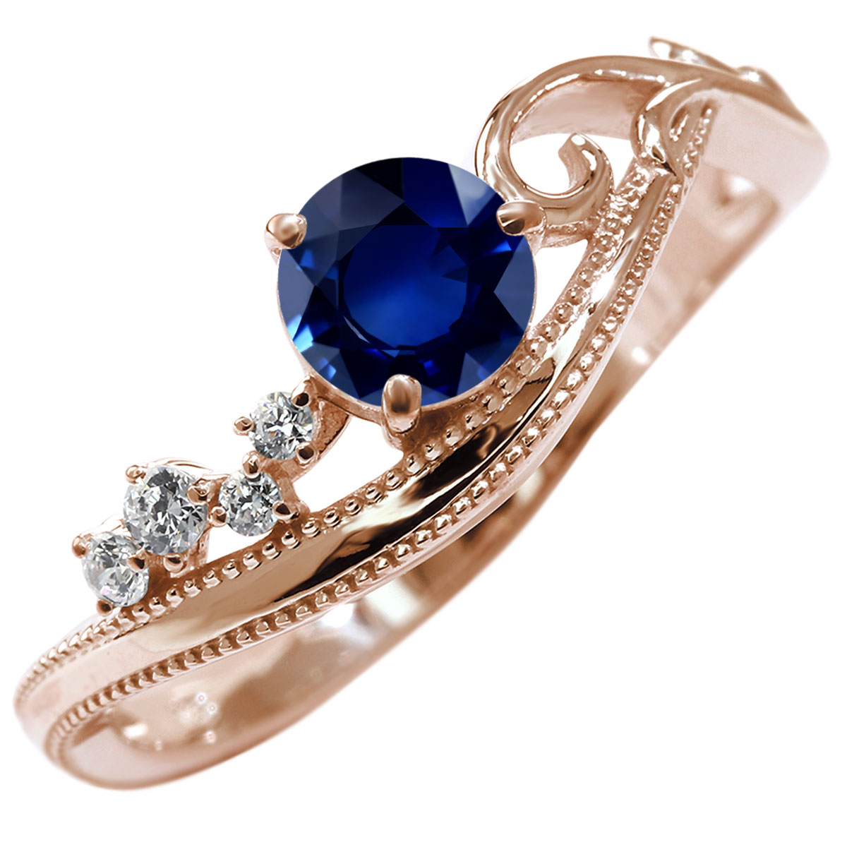 Sapphire - 18金 指輪 レディース サファイア K18 リング 唐草 ウェーブデザイン 誕生石 9月 ミルグレイン 唐草 アラベスク 天然石 ジュエリー 女性 妻 彼女 誕生日 プレゼント おしゃれ 人気 おすすめ ギフト