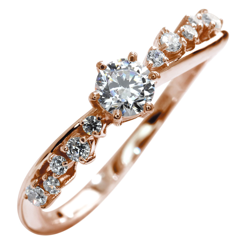 Pink Gold - 婚約指輪 ダイヤモンド リング 10金 K10 エンゲージリング 指輪 ダイヤモンド 0.25ct プロポーズ 女性 彼女 結婚 ブライダル 綺麗 キラキラ ジュエリー プレゼント
