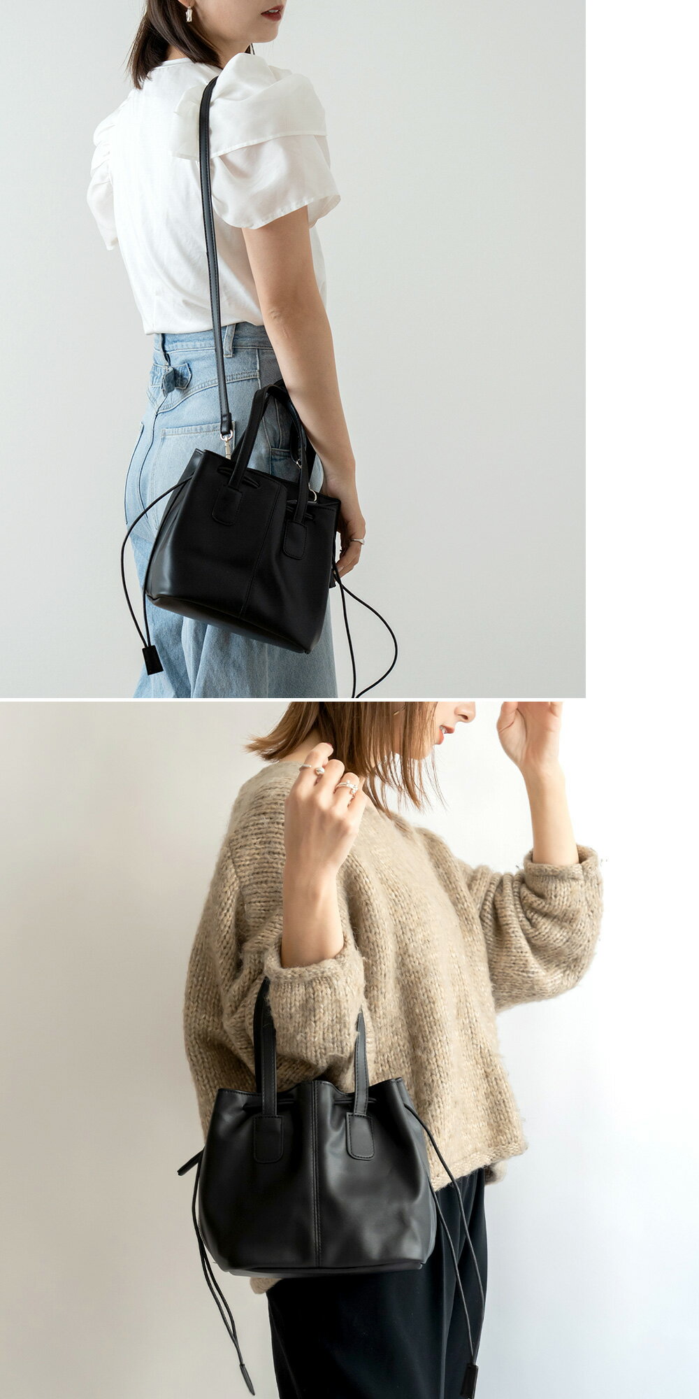 巾着バッグ、ポーチ、ショルダーバッグ、ブランド、Rename、バック、レディース、大人、フェイクレザー、軽量、おしゃれ、手持ち、ワンショルダー、バッグ、肩掛け、可愛い、斜め掛けバッグ、シンプル